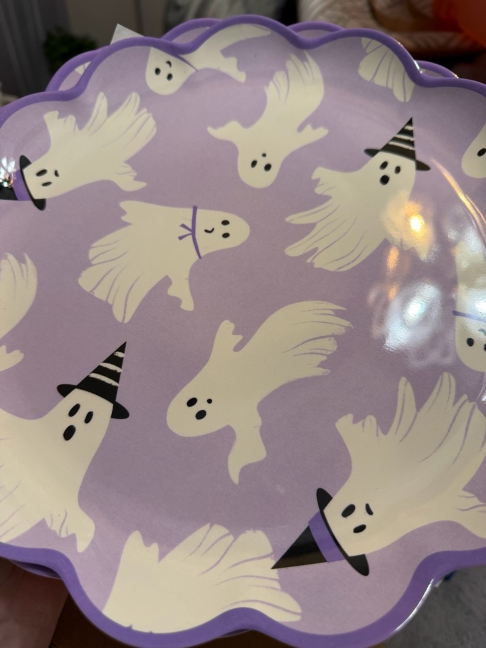 Purple Halloween Ghost Dessert Plates - Pack of 4 Decorative Party Plates